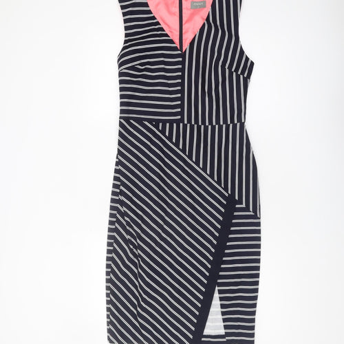 Oasis Women's Black Striped Bodycon Dress - Size 10