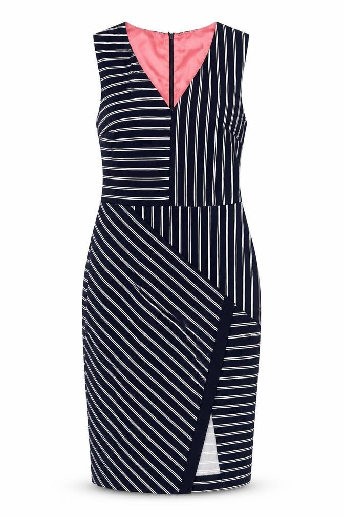 Front view of Oasis Women's Black Striped Bodycon Dress -, size 10