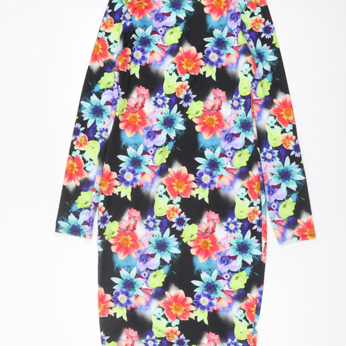 Lipsy Women's Multicoloured Floral Bodycon Dress Size 10