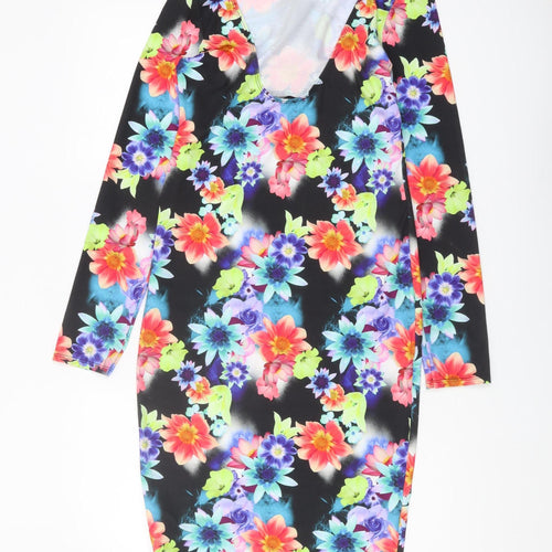 Lipsy Women's Multicoloured Floral Bodycon Dress Size 10