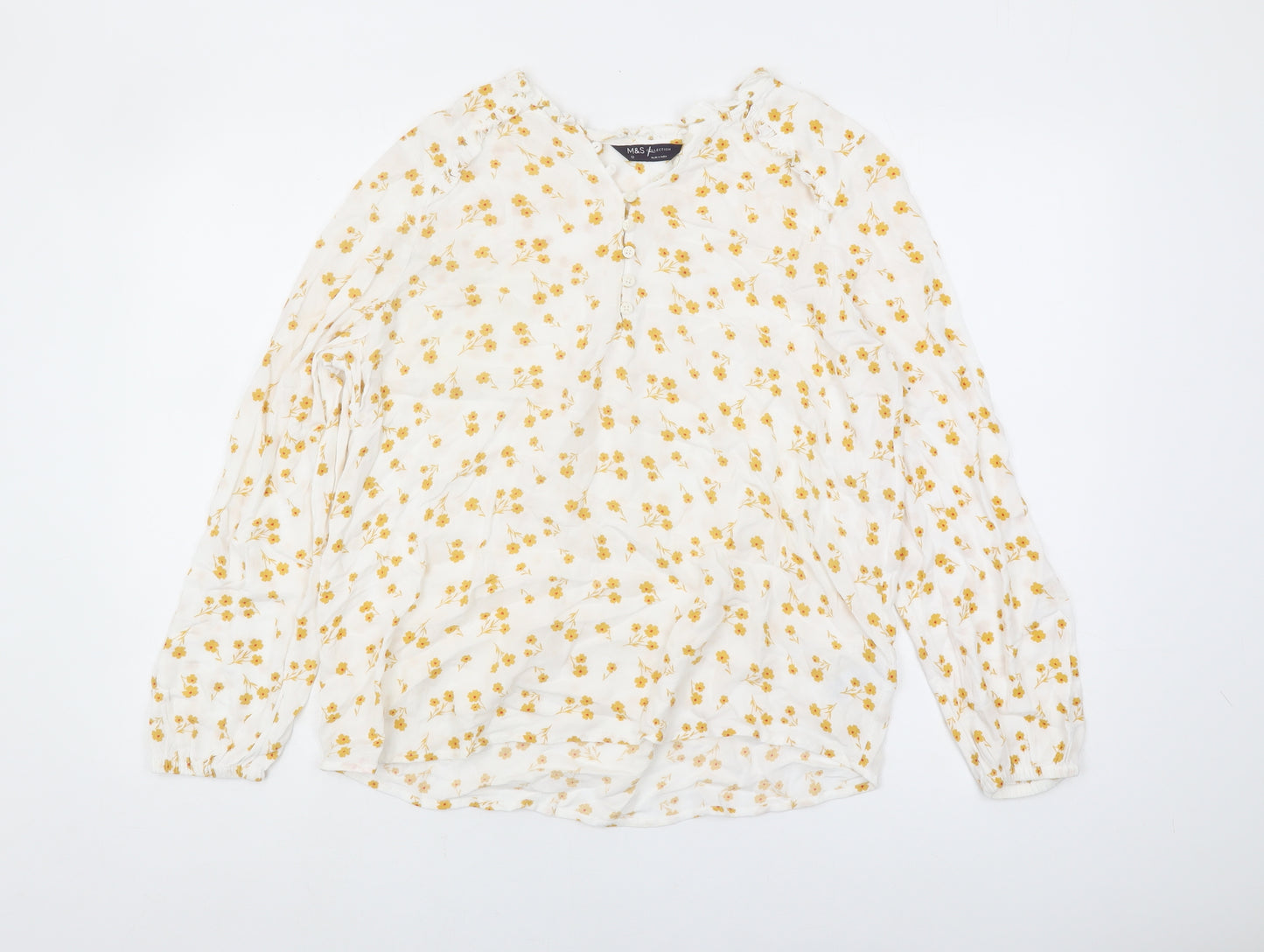 Marks and Spencer Women's Floral Blouse Ivory Size 12