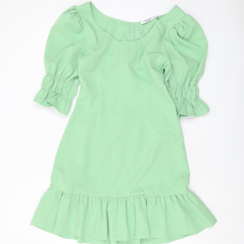 NA-KD Women's Green Mini Dress Size 12 with Puff Sleeves