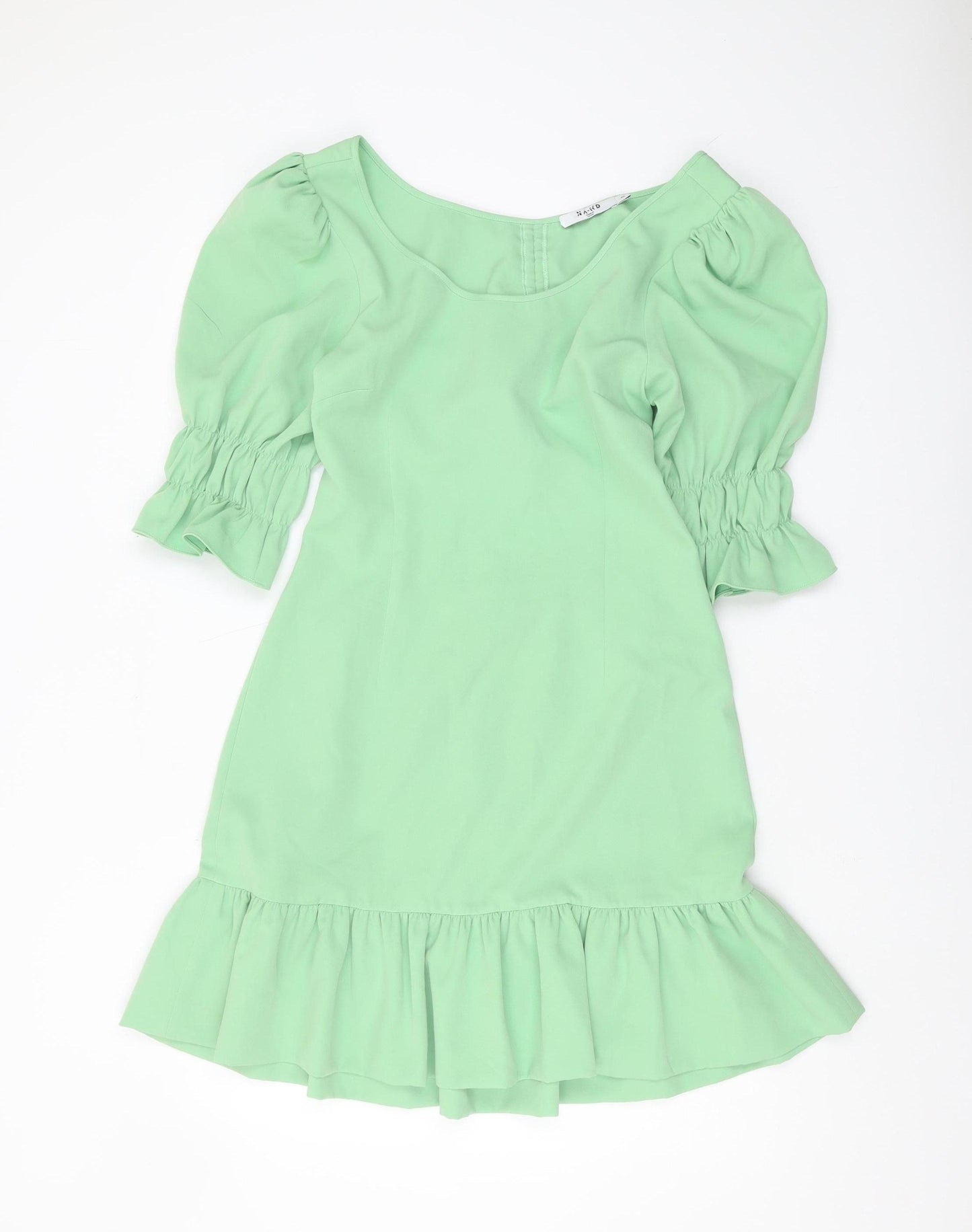 NA-KD Women's Green Mini Dress Size 12 with Puff Sleeves