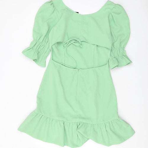 NA-KD Women's Green Mini Dress Size 12 with Puff Sleeves