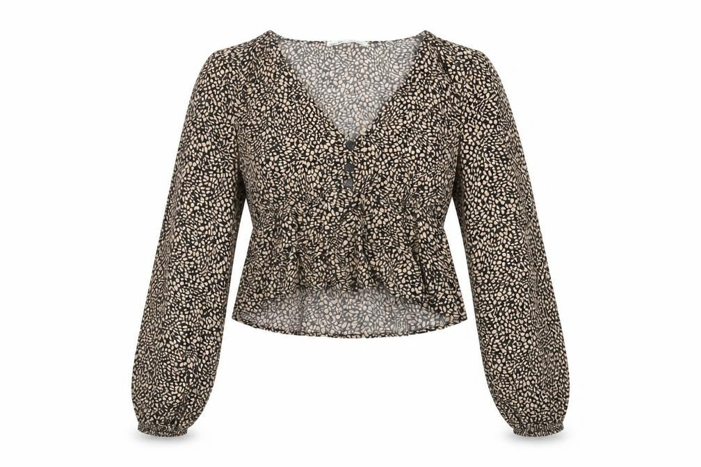 Front view of Pull&Bear Women's Cropped V-Neck Blouse XS