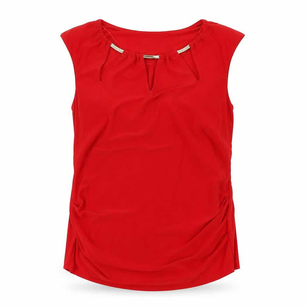 Front view of Roman Women's Red Sleeveless Blouse, size 12
