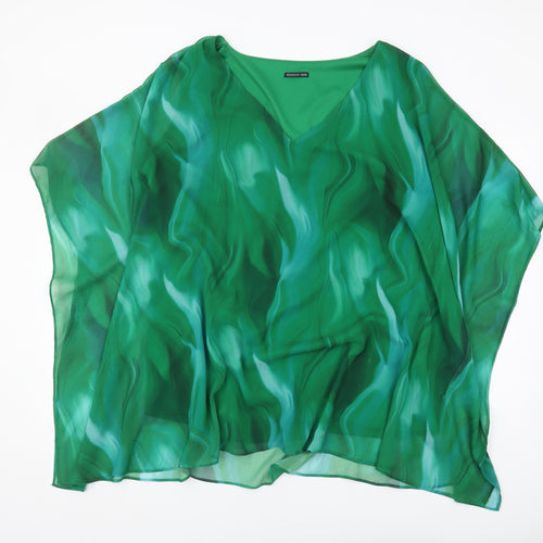 Roman Women's Green Tunic Top Plus Size V-Neck Chiffon