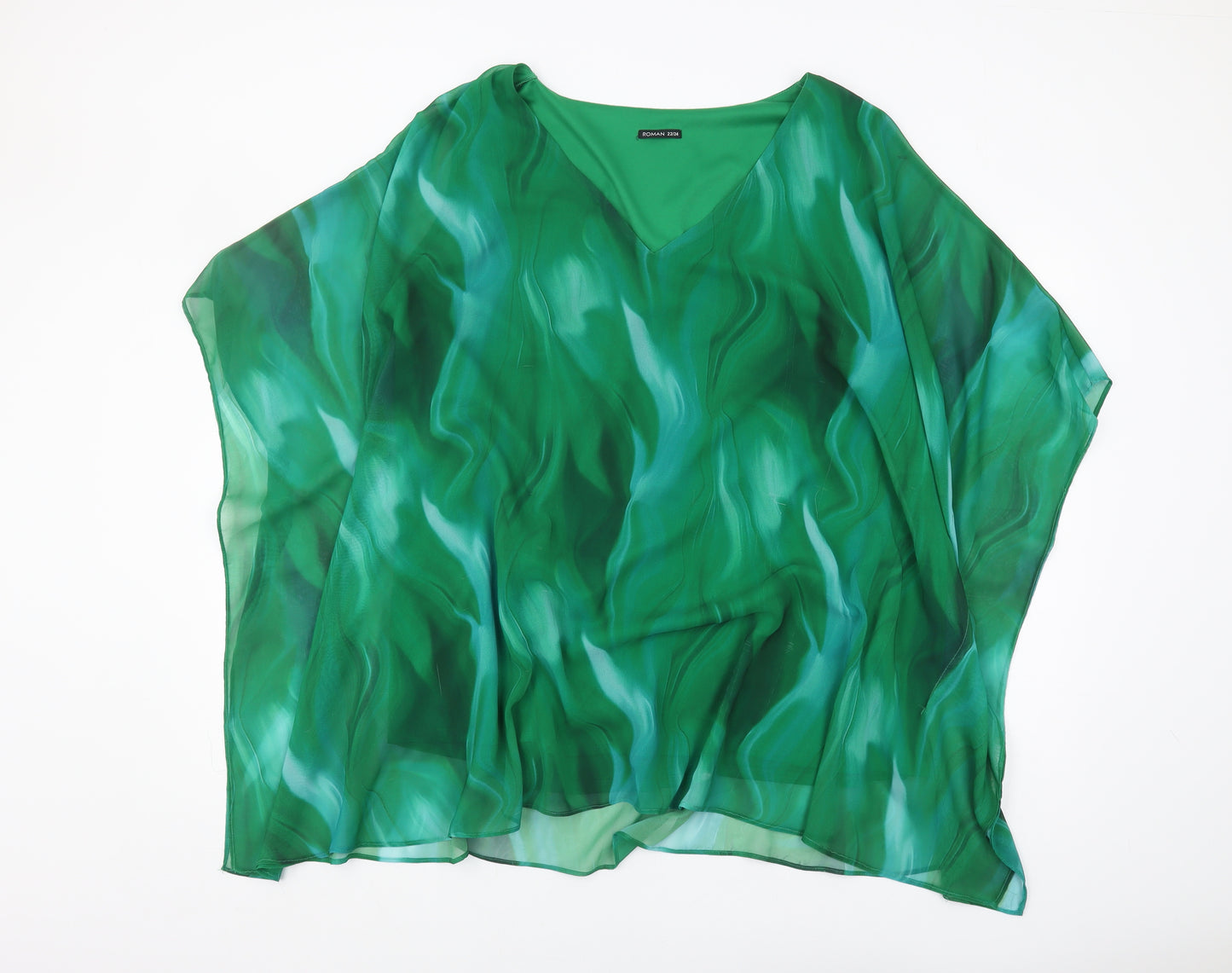 Roman Women's Green Tunic Top Plus Size V-Neck Chiffon