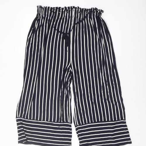Monsoon Black Striped Paperbag Trousers Women M