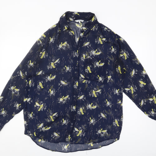 New Look Women's Blue Bird Print Button-Up Shirt