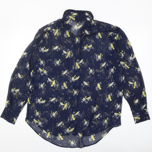 New Look Women's Blue Bird Print Button-Up Shirt