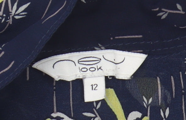 New Look Women's Blue Bird Print Button-Up Shirt