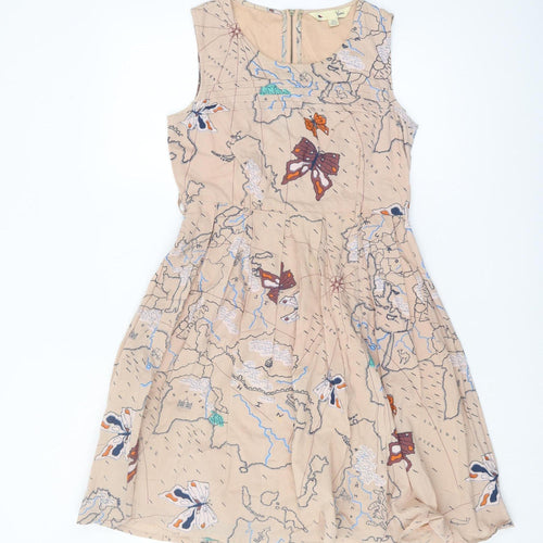 Yumi Women's Beige A-Line Dress, UK 8, Cotton, Nature Print