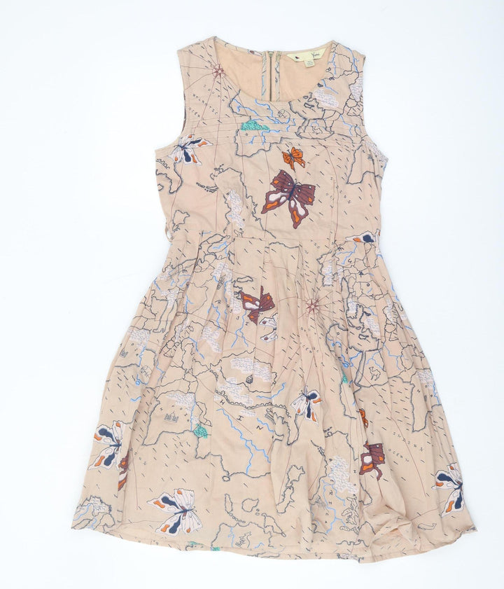 Yumi Women's Beige A-Line Dress, UK 8, Cotton, Nature Print