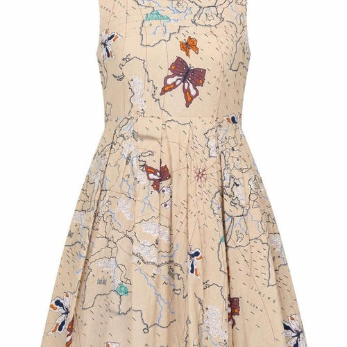 Yumi Women's Beige A-Line Dress, UK 8, Cotton, Nature Print