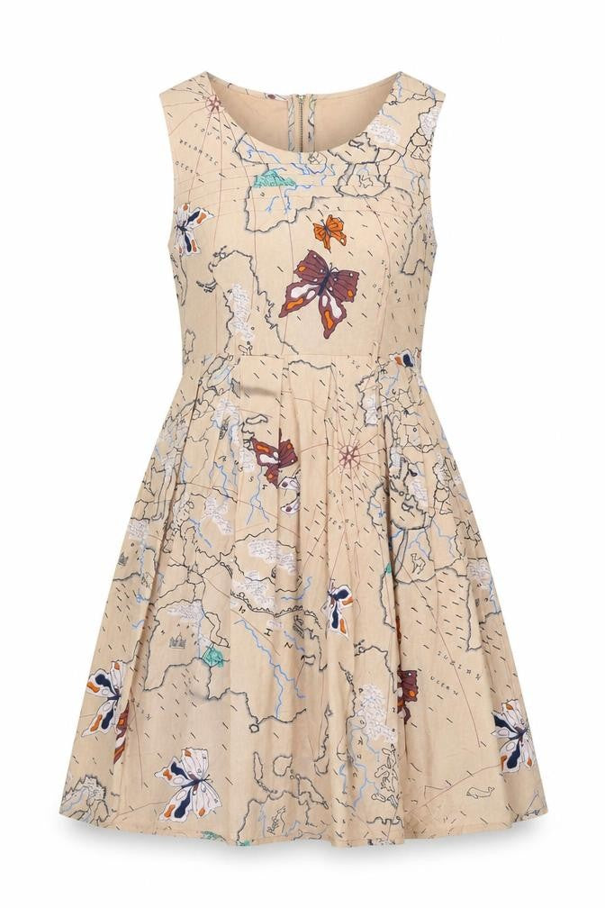 Yumi Women's Beige A-Line Dress, UK 8, Cotton, Nature Print