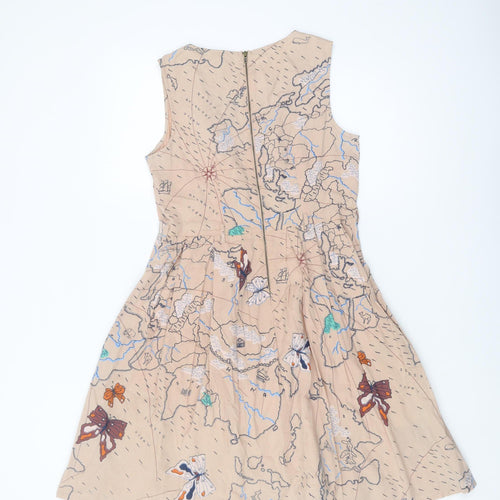 Yumi Women's Beige A-Line Dress, UK 8, Cotton, Nature Print