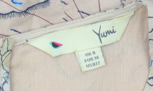 Yumi Women's Beige A-Line Dress, UK 8, Cotton, Nature Print