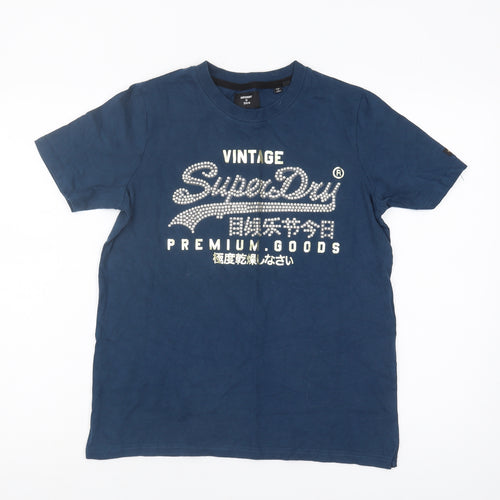 Superdry Unisex Blue Vintage T-Shirt, Size 10, Cotton Tee