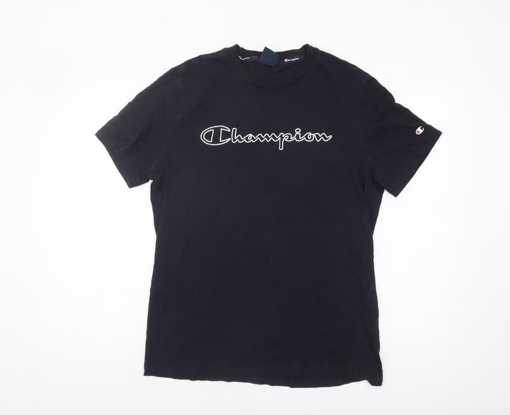 Champion Men's Black Logo Short Sleeve T-Shirt Size L