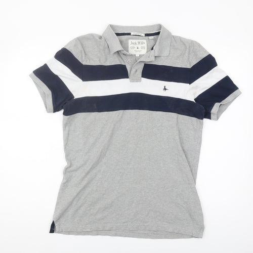 Jack Wills Men's Grey Striped Polo Shirt, Size S, Classic Fit