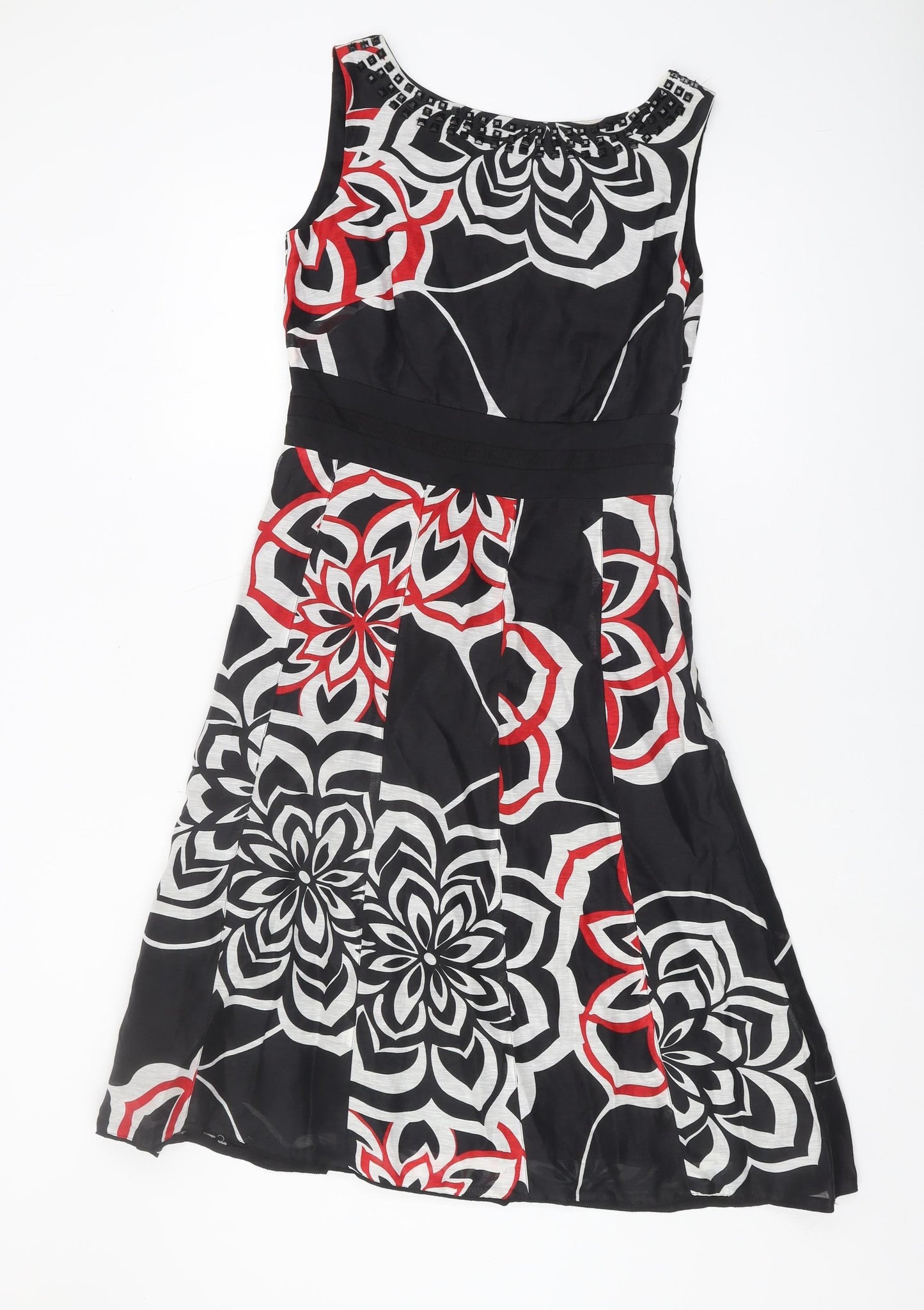 Monsoon Women's Black Floral A-Line Dress Size 10