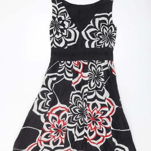Monsoon Women's Black Floral A-Line Dress Size 10