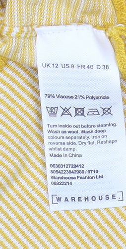 Warehouse Women's Yellow Jumper, Size 12, Striped, Knit