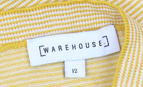 Warehouse Women's Yellow Jumper, Size 12, Striped, Knit