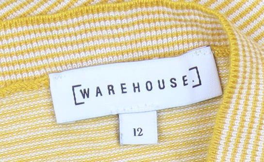 Warehouse Women's Yellow Jumper, Size 12, Striped, Knit