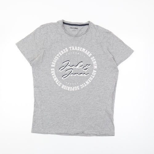Jack & Jones Men's Grey Graphic Print T-Shirt L