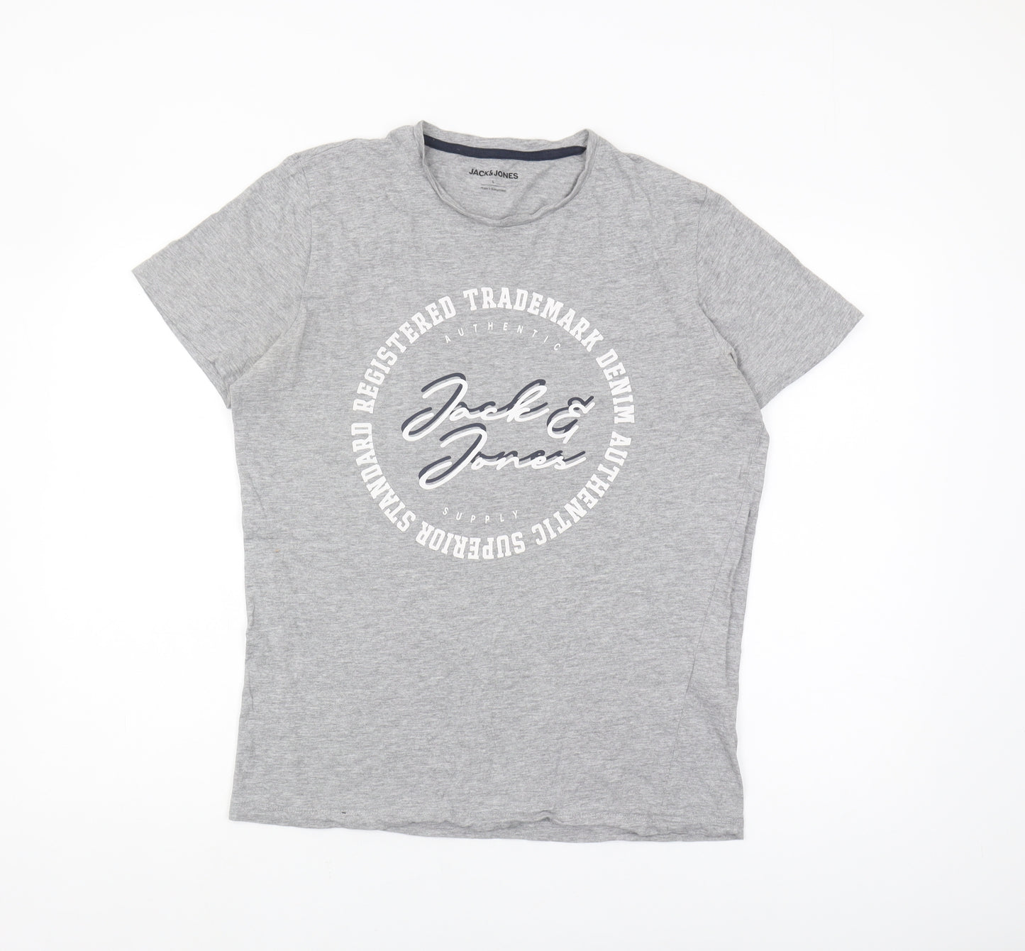 Jack & Jones Men's Grey Graphic Print T-Shirt L