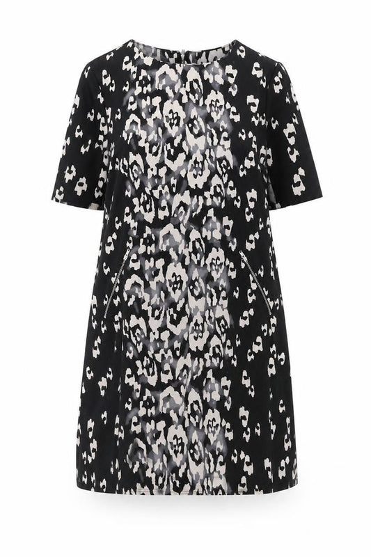 Front view of Wallis Women’s Petite Black Dress, size UK 14, Animal Print