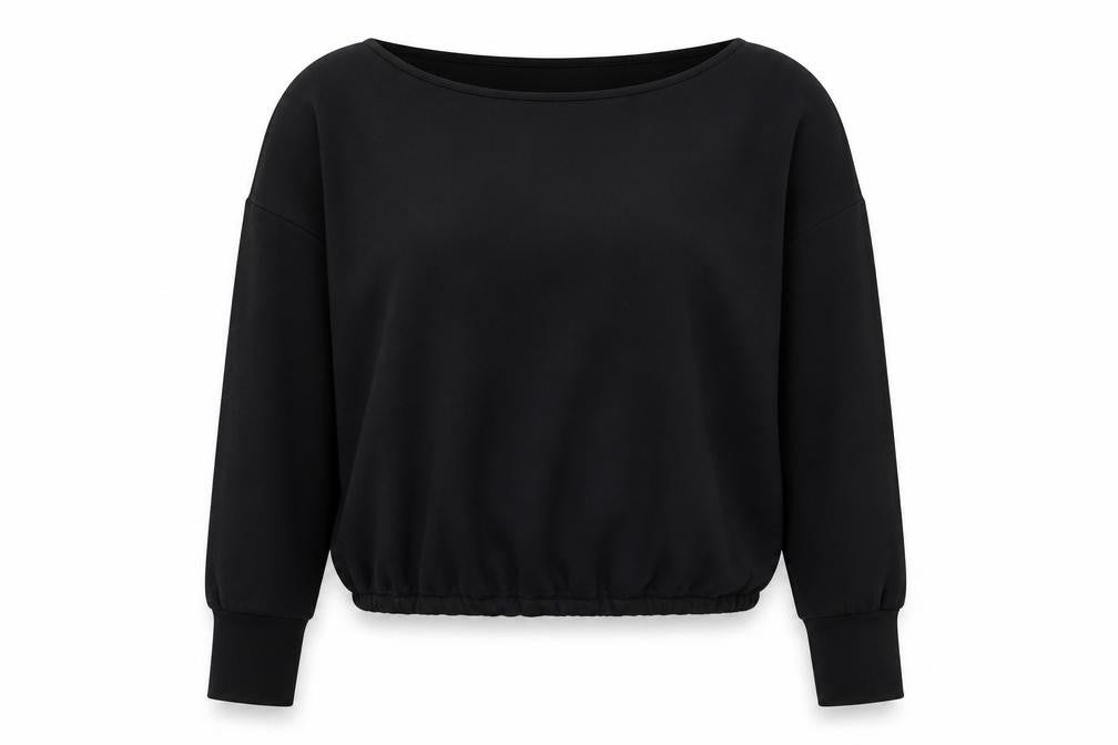 Front view of Fabletics Women's Black Pullover Sweatshirt, size S