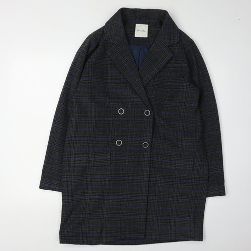 Blendshe Women's Blue Plaid Mid-Length Overcoat, Size S