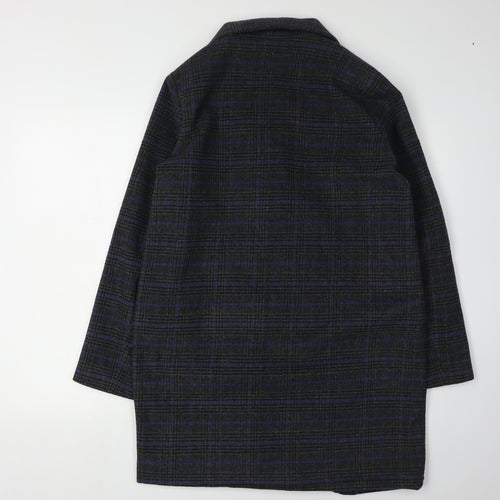 Blendshe Women's Blue Plaid Mid-Length Overcoat, Size S