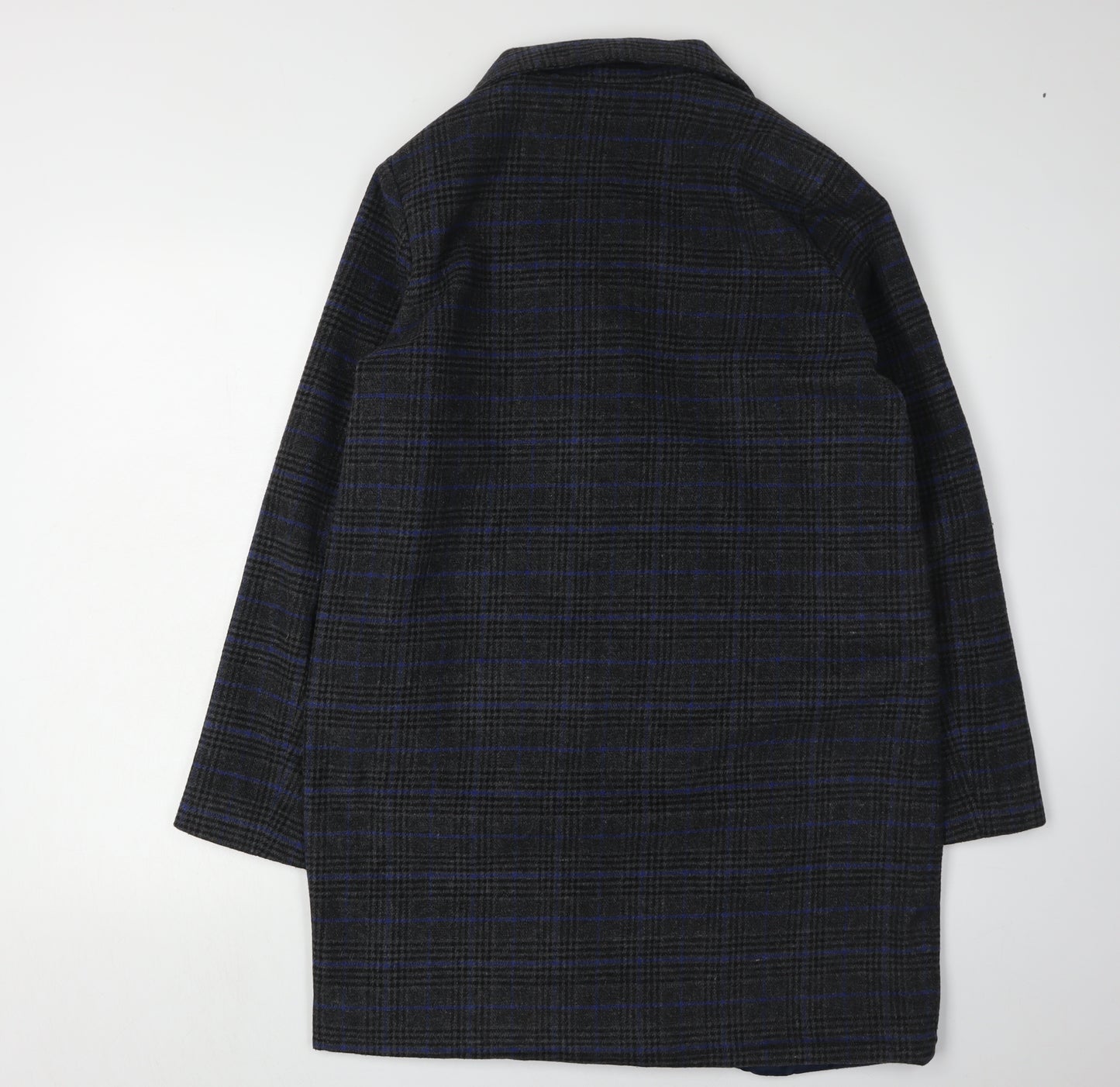 Blendshe Women's Blue Plaid Mid-Length Overcoat, Size S