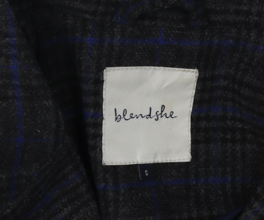 Blendshe Women's Blue Plaid Mid-Length Overcoat, Size S