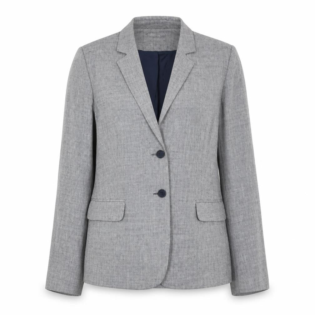 Front view of Great Plains Women's Grey Linen Blazer, size M