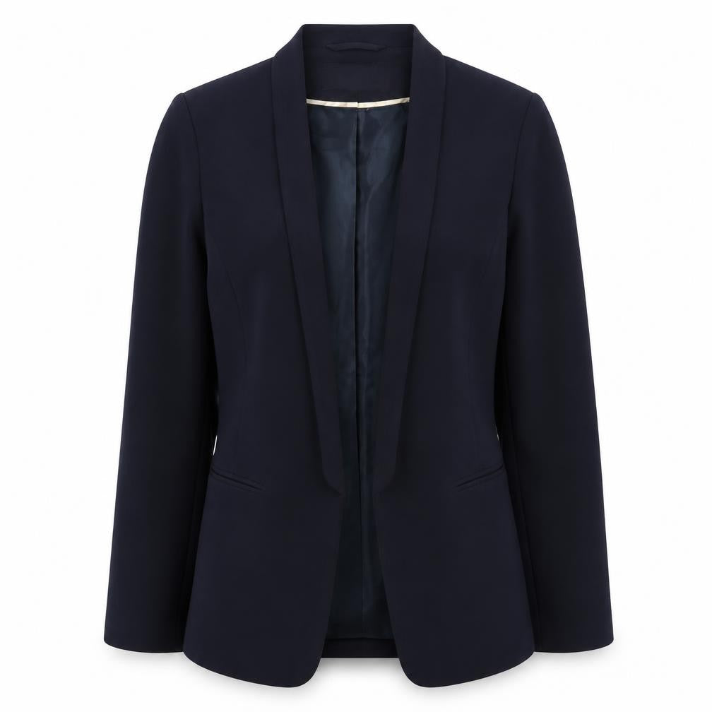 Front view of H&M Women's Black Blazer Shawl Lapel, size 6, Regular Fit