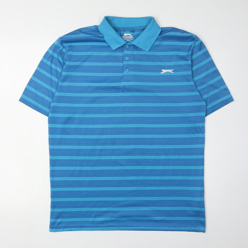 Slazenger Men's Blue Striped Polo, Medium