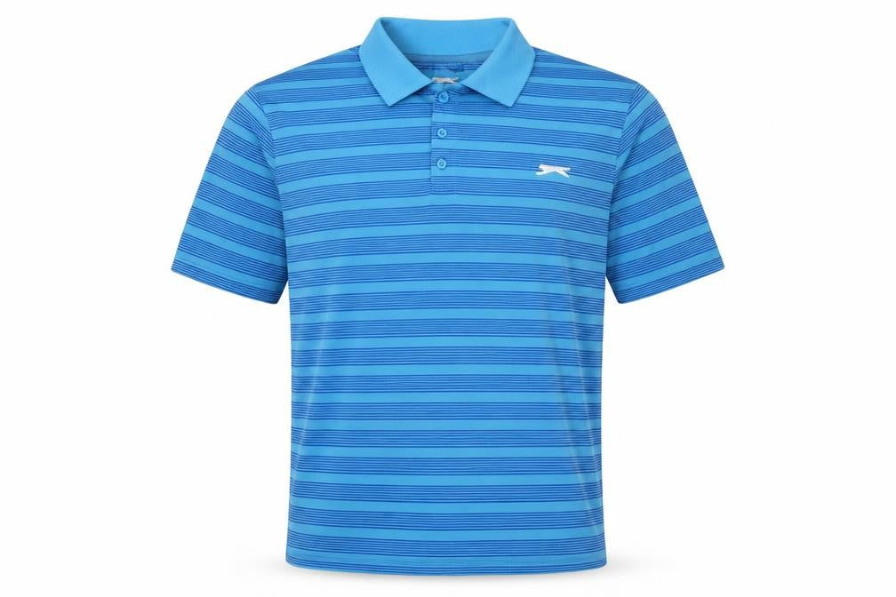Front view of Slazenger Men's Blue Striped Polo, Medium