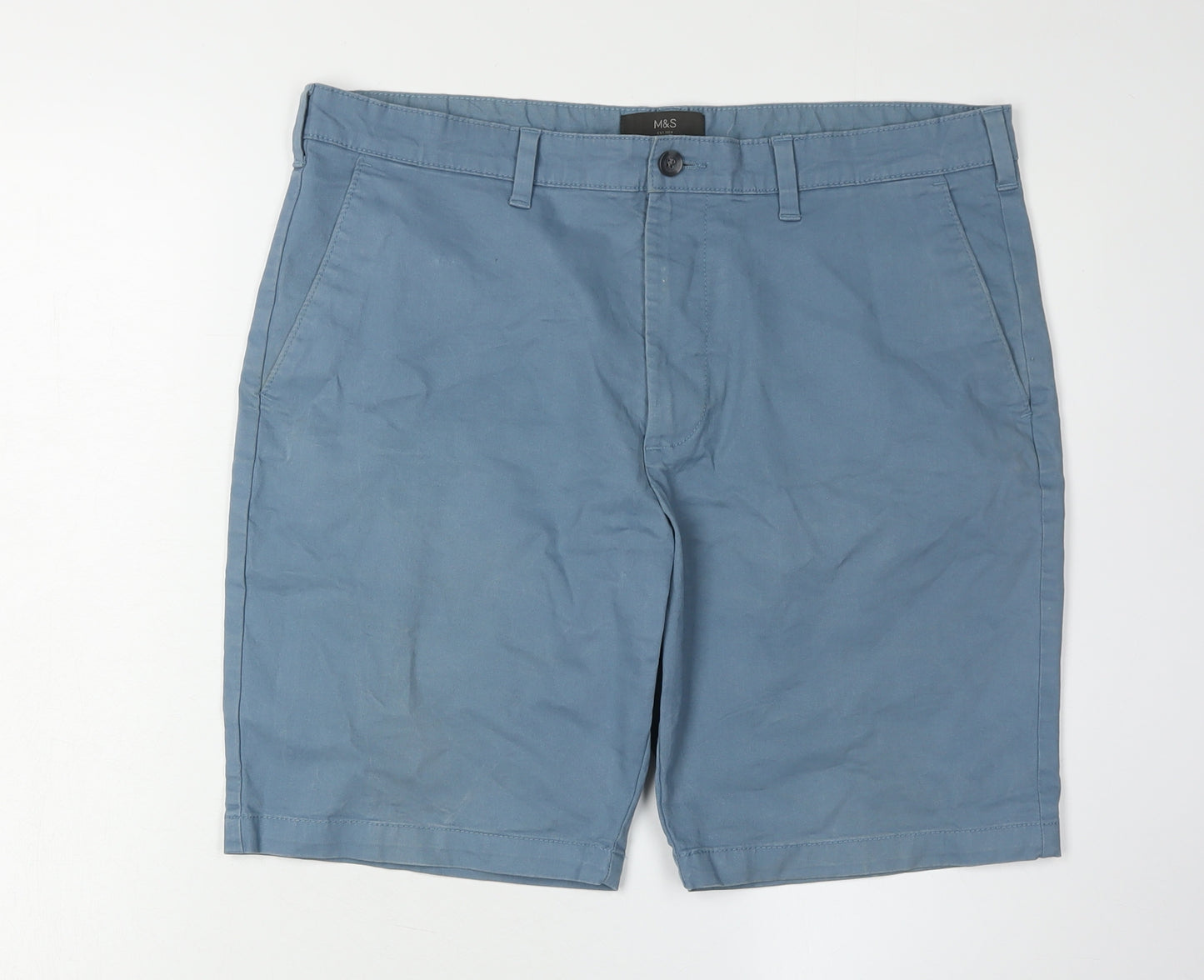 Marks and Spencer Men's Blue Chino Shorts - Size 36