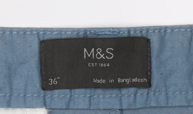 Marks and Spencer Men's Blue Chino Shorts - Size 36