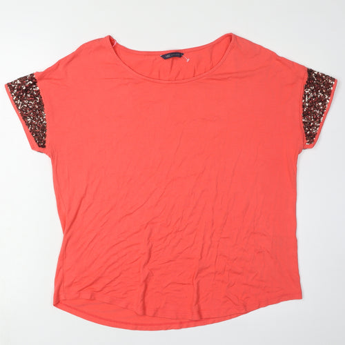 M&S Women's Red Sequin Short Sleeve T-Shirt Size 16