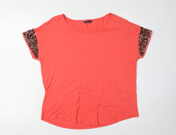 M&S Women's Red Sequin Short Sleeve T-Shirt Size 16