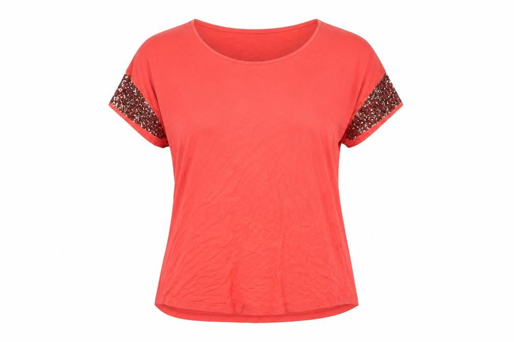 Front view of Marks & Spencer Women's Red Sequin Short Sleeve T-Shirt, size 16