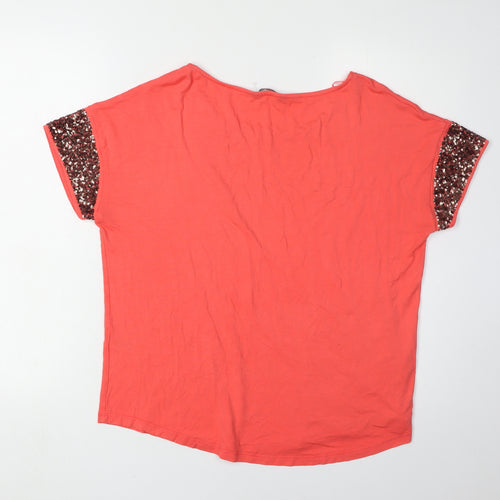 M&S Women's Red Sequin Short Sleeve T-Shirt Size 16