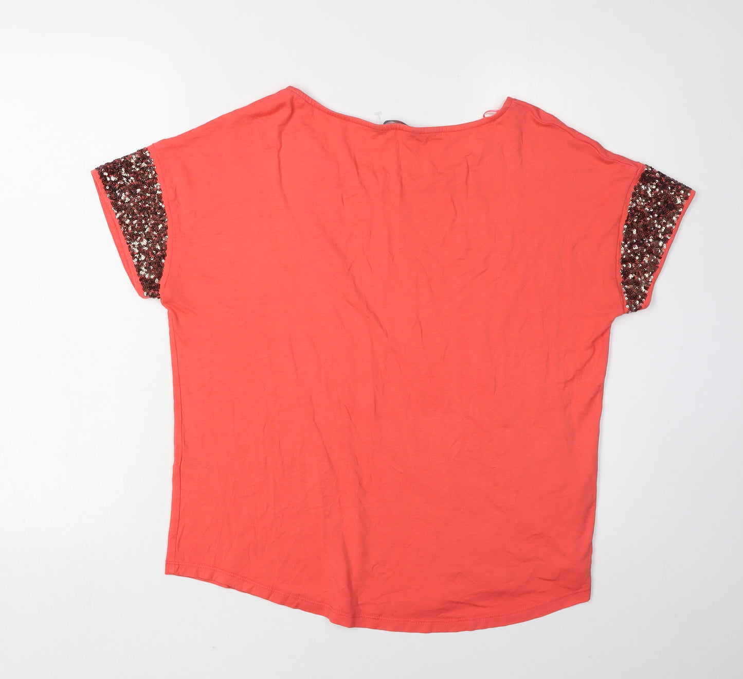 M&S Women's Red Sequin Short Sleeve T-Shirt Size 16