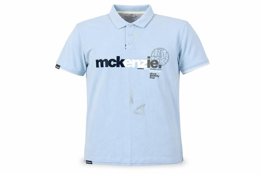 Front view of McKenzie Men's Blue Polo Shirt XL with Logo